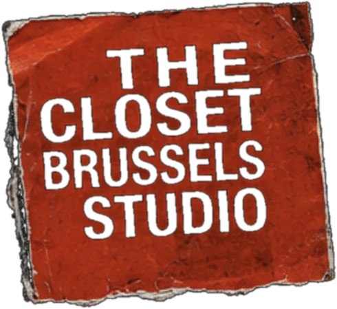 A torn red sticker: The Closet — Brussels studio