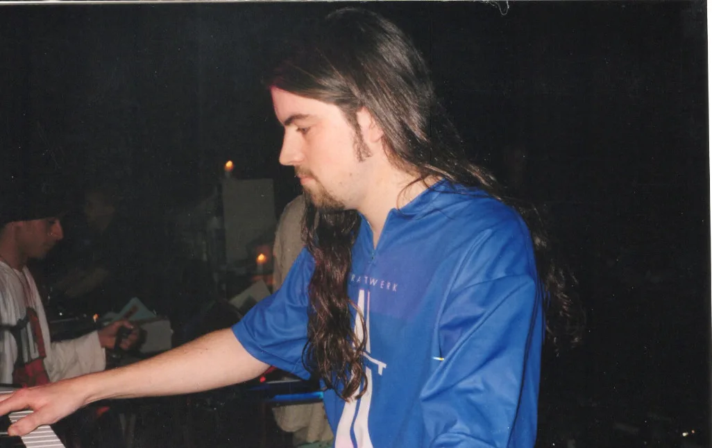On stage behind a keyboard, 1990s