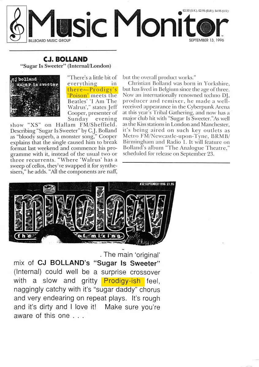 Sugar Is Sweeter — Music Monitor · 13 September 1996