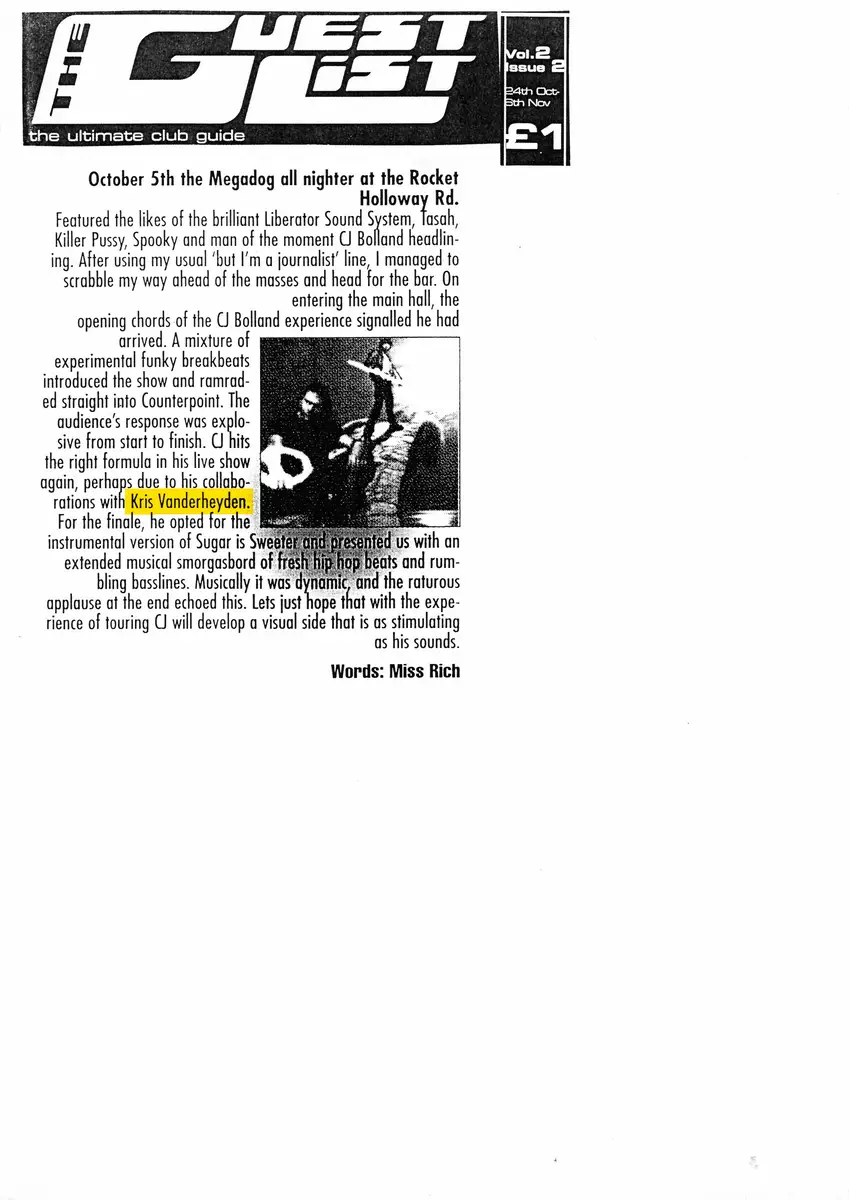 Megadog all-nighter, The Rocket, Holloway Rd — The Guest List · Vol. 2 Issue 2, 24 Oct – 5 Nov 1996