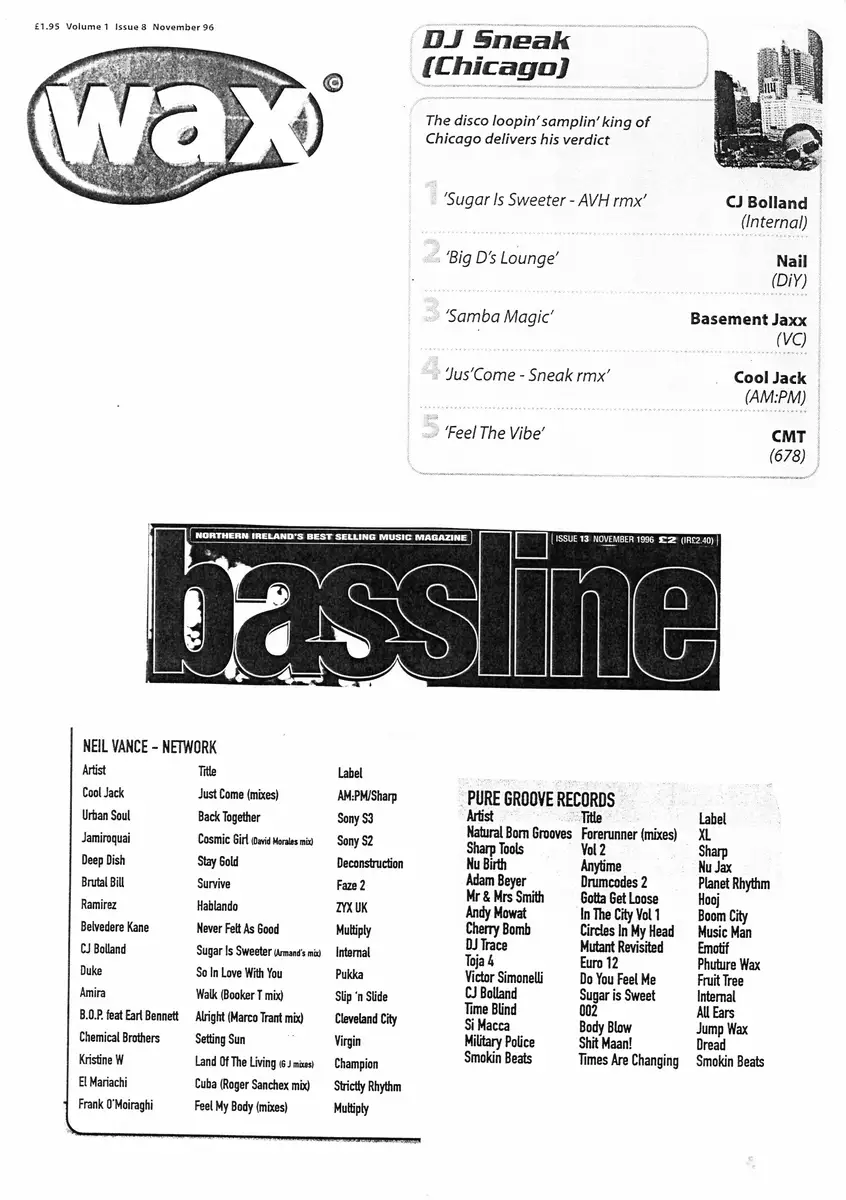 DJ Sneak's verdict — Wax · Vol. 1 Issue 8, November 1996