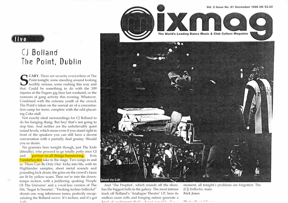 CJ Bolland — The Point, Dublin — Mixmag · Vol. 2 No. 67, December 1996
