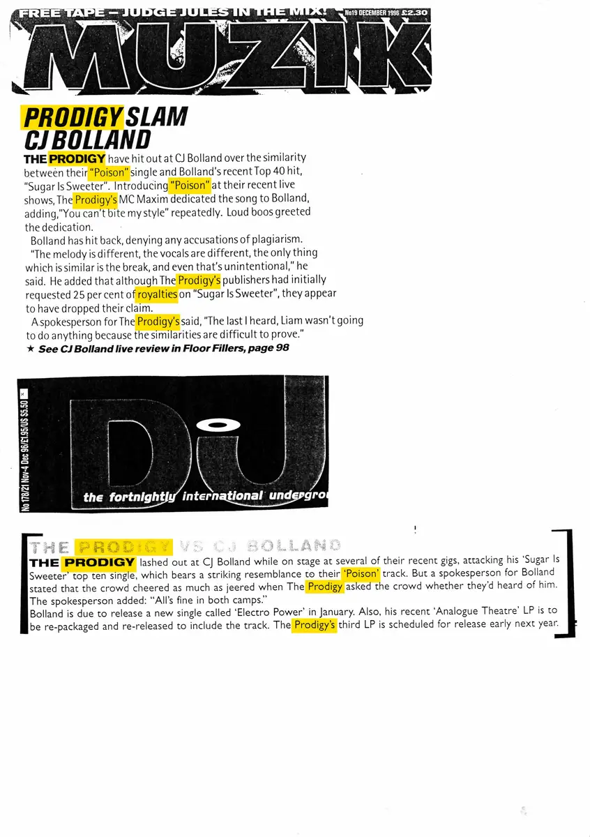 Prodigy slam CJ Bolland — Muzik · No. 19, December 1996