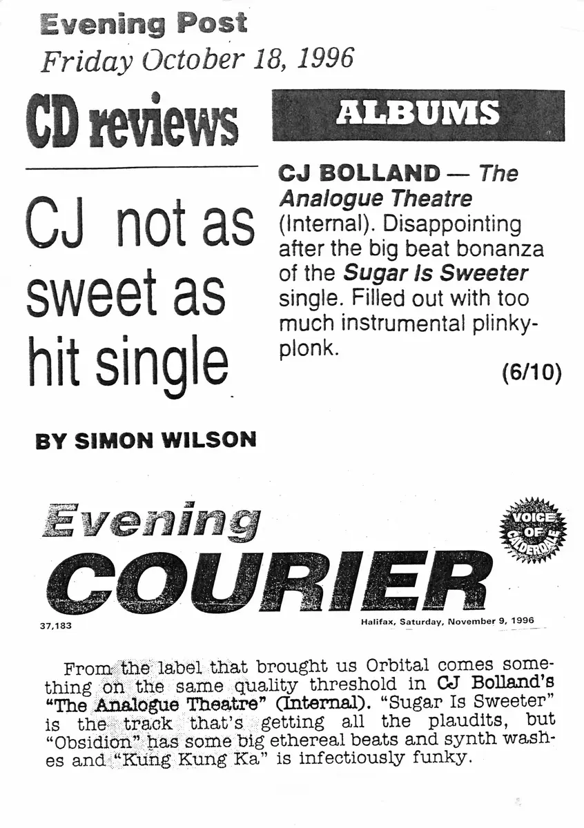 CJ not as sweet as hit single — Evening Post / Evening Courier · Friday 18 October 1996
