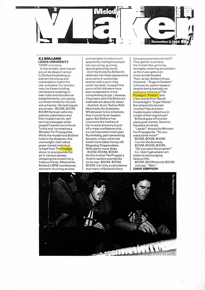 CJ Bolland — Leeds University — Melody Maker · 2 November 1996