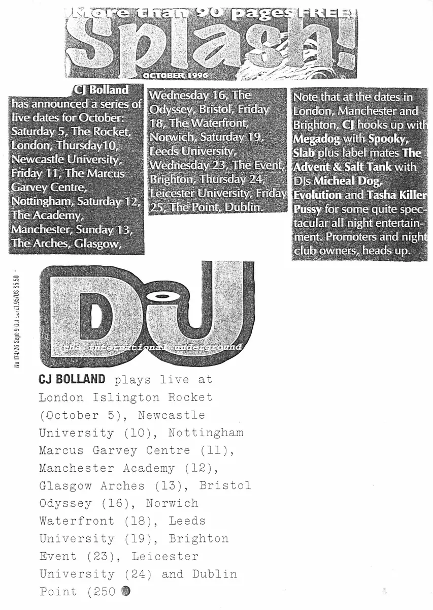 UK tour dates — October 1996