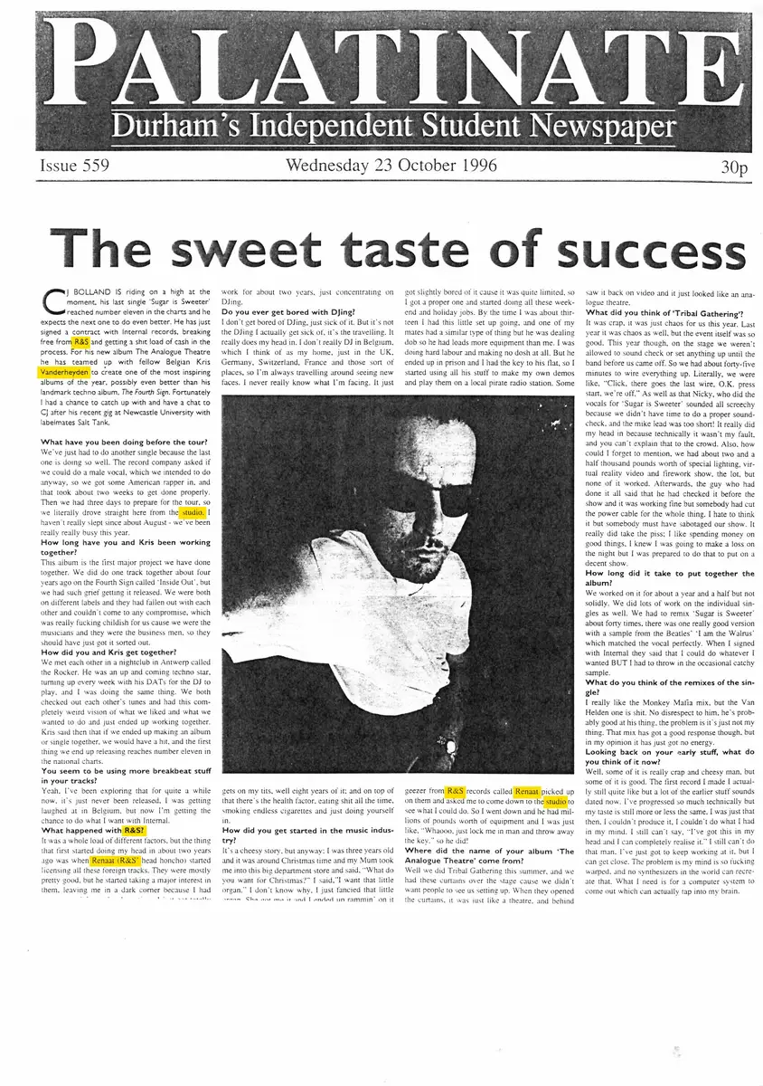 The sweet taste of success — Palatinate · Issue 559, Wednesday 23 October 1996