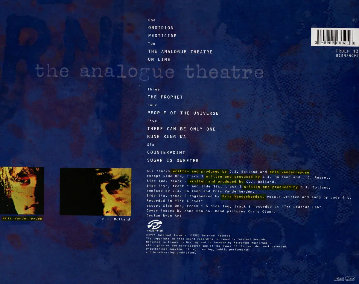 The Analogue Theatre — sleeve back and tracklist — Internal Records · 1996