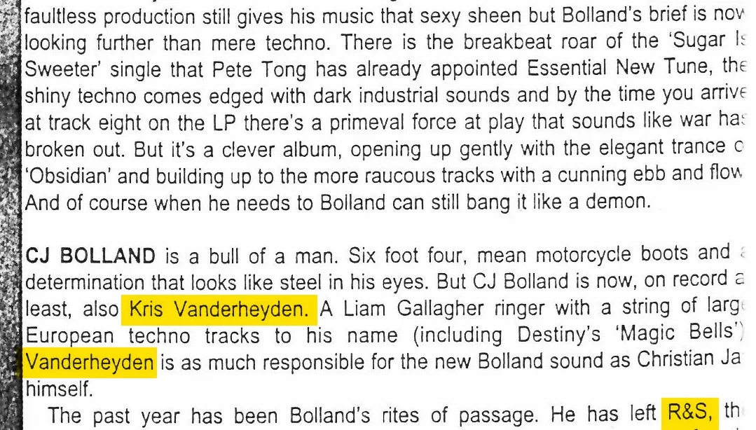 Bolland is now, on record at least, also Kris Vanderheyden.